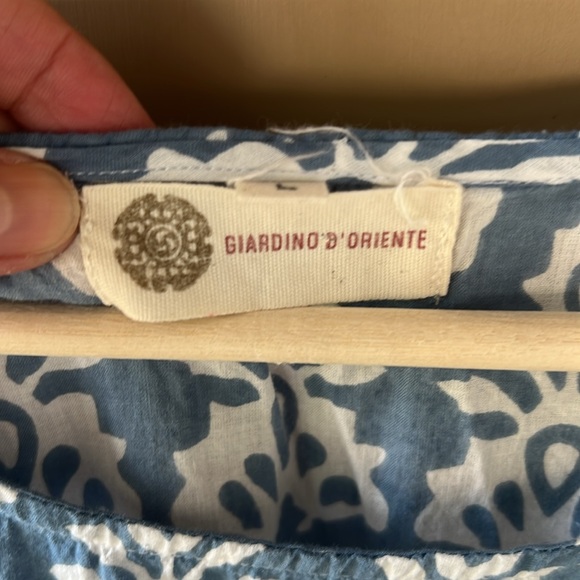 Giardino D”oriente Blue White Cotton Summer Midi Dress Geometric Large - Picture 4 of 8